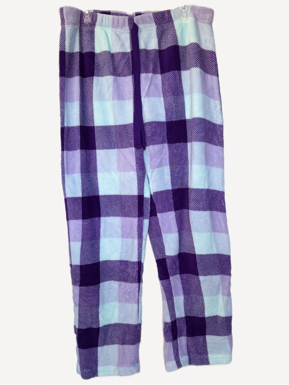 Simple Pleasures Purple & Light Azure Blue Plaid Plush Pajama Pants Womens Large
